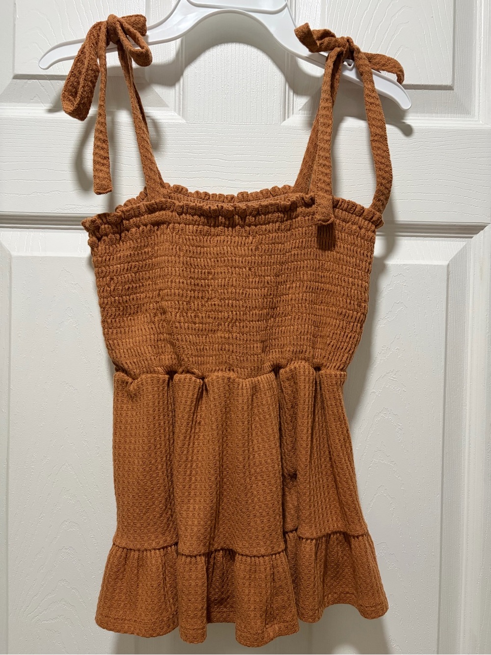 Paper Crane Rust Tie-Shoulder Smocked Tiered Tank
